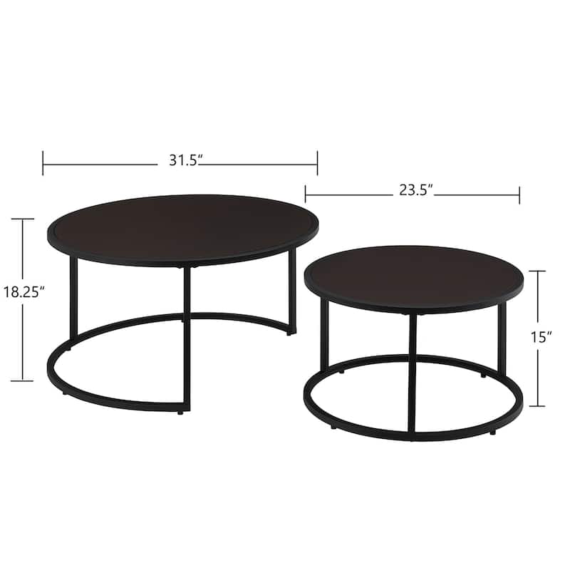 Dark Brown Nesting Table Round Coffee Table with Metal Base, Modern End Table Side Table Center Table