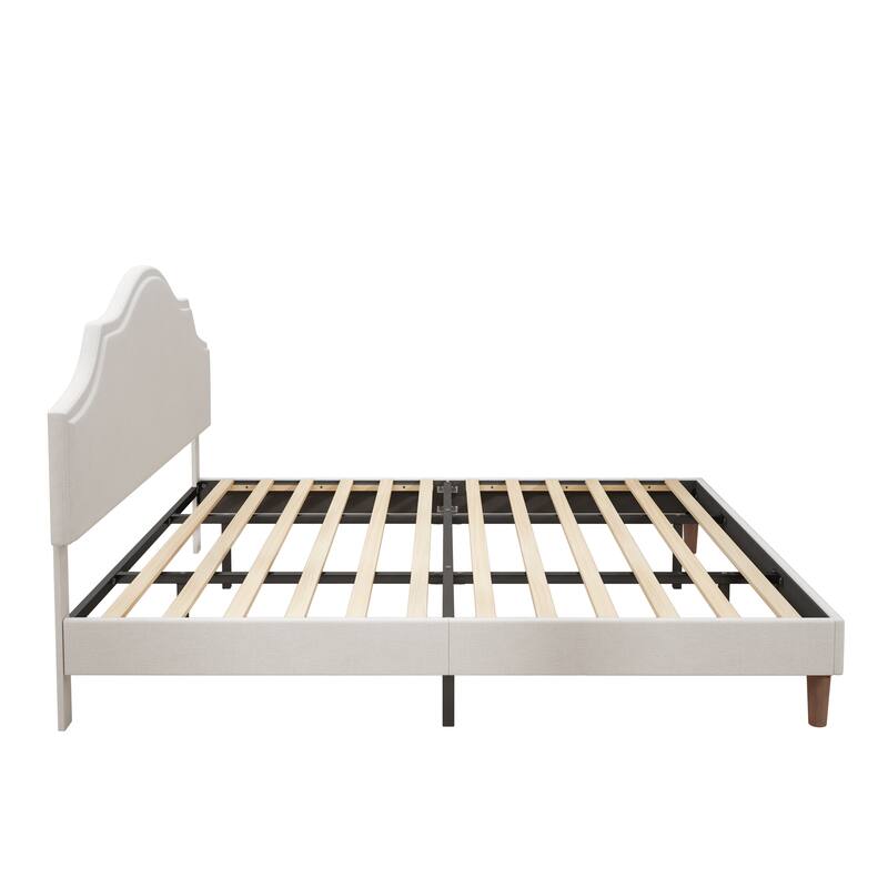 King Size Bed Frame Upholstered Platform Bed with Adjustable Headboard,Linen Fabric Padded,Modern Simple Style Platform Bed