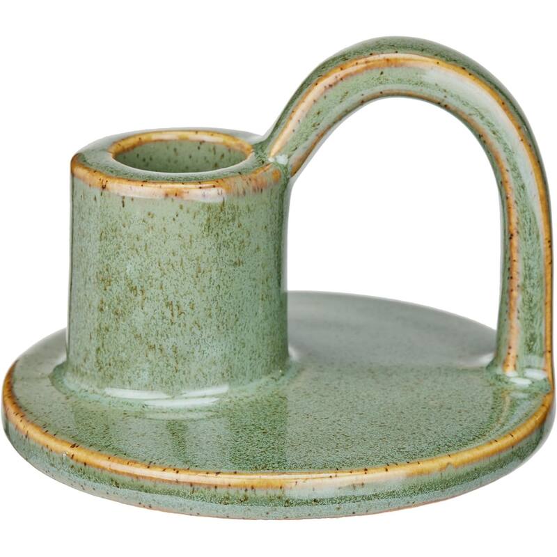 Avocado Green Set of Two Elise Short Ceramic Candlesticks by Aria Home