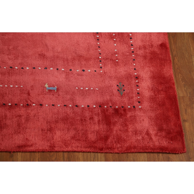 Tribal Gabbeh Indian Area Rug Handmade Red Modern Wool Carpet - 5'4" x 7'6"