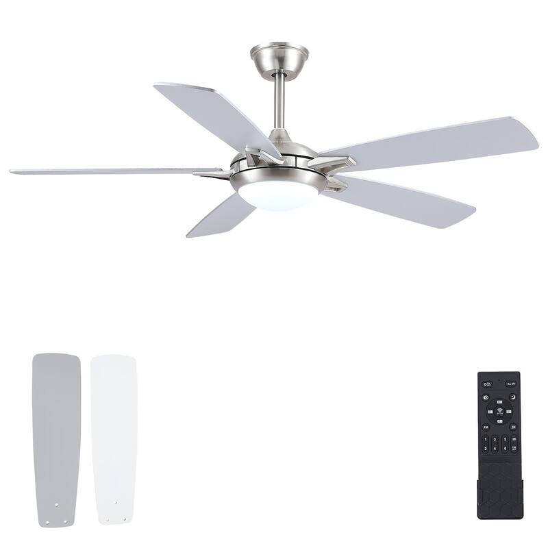 46" and 52" Indoor and Outdoor Ceiling Fan with Light Quiet Modern Ceiling Fan Remote and APP Conrol - 52"-Nickle