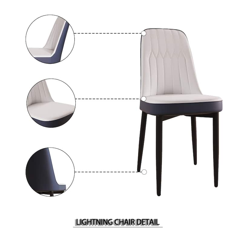 4 Dining Chairs PU Leather Cushioned Back Black Metal Legs