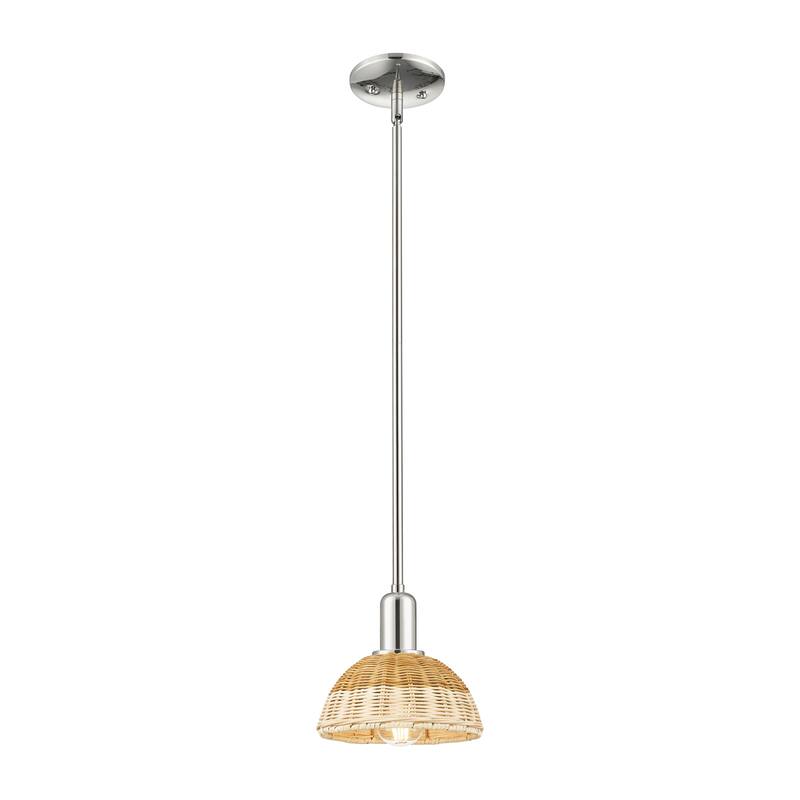 Innovations Lighting Downtown Urban - Natural Ballston Dome - 1 Light 8" Stem Hung Mini Pendant with Basketweave Shade