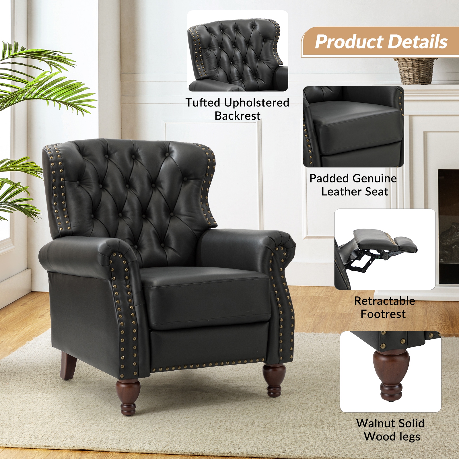 Cerine genuine leather deals manual recliner