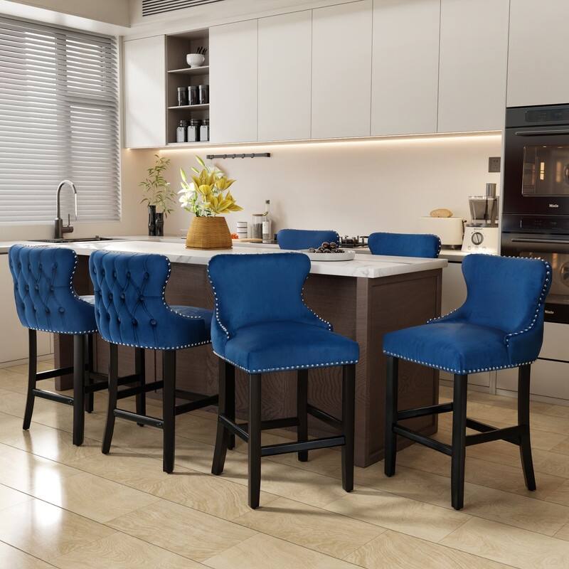 Upholstered Wing Back Bar Stools (Set of 6)