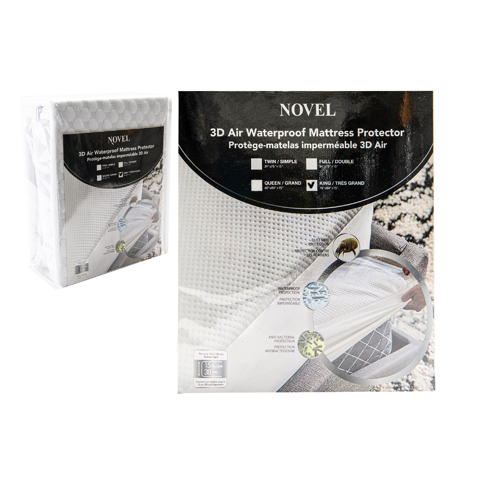 3D Air Waterproof Mattress Protector Full - White