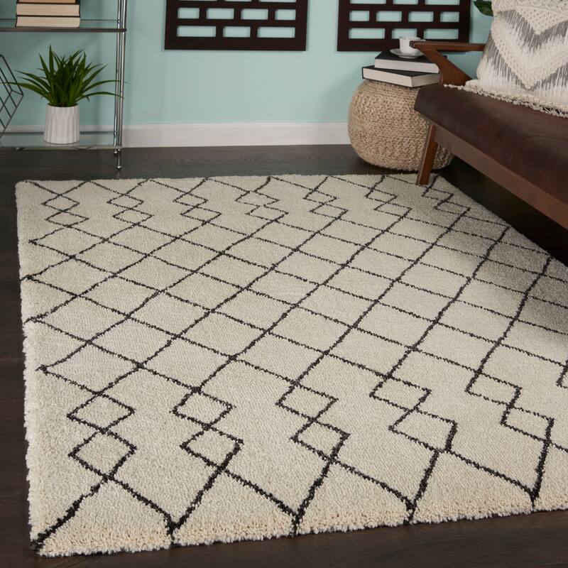 Nourison Geometric Moroccan Boho Shag Area Rug - 5'3" x 7'3" - Ivory/Charcoal
