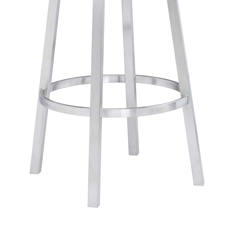 Silver Brushed Iron Frame Swivel Bar Stool with Faux Leather - 21” x 20” x 39” (D x W x H)