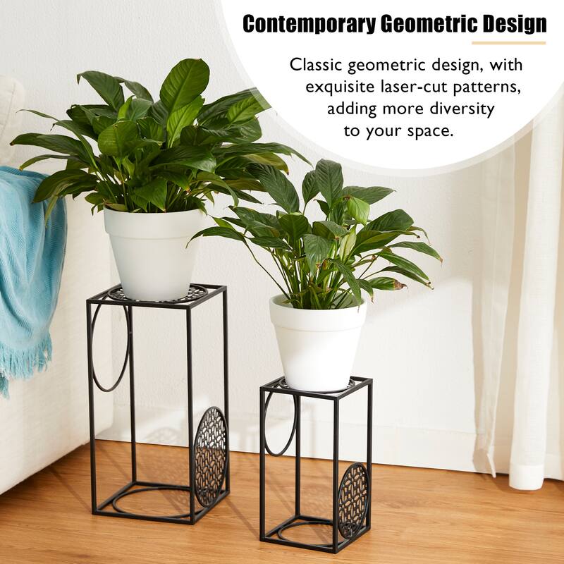 Glitzhome Set of 2 Black Metal Wire Rectangular Nesting Planter Stand Side Table