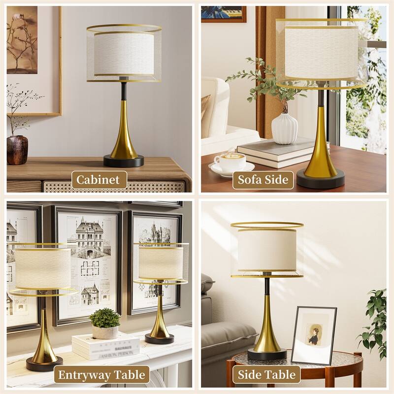 Bedside lamp 3-Color Dimmable Farmhouse Table Lamp for Nightstand Room - 18.5