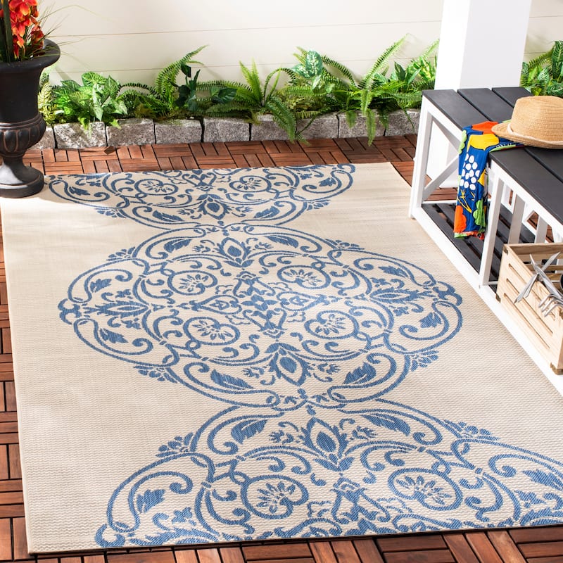 Martha Stewart by SAFAVIEH Topiary Signet Indoor/ Outdoor Waterproof Rug - 6'7" x 9'6" - Azurite