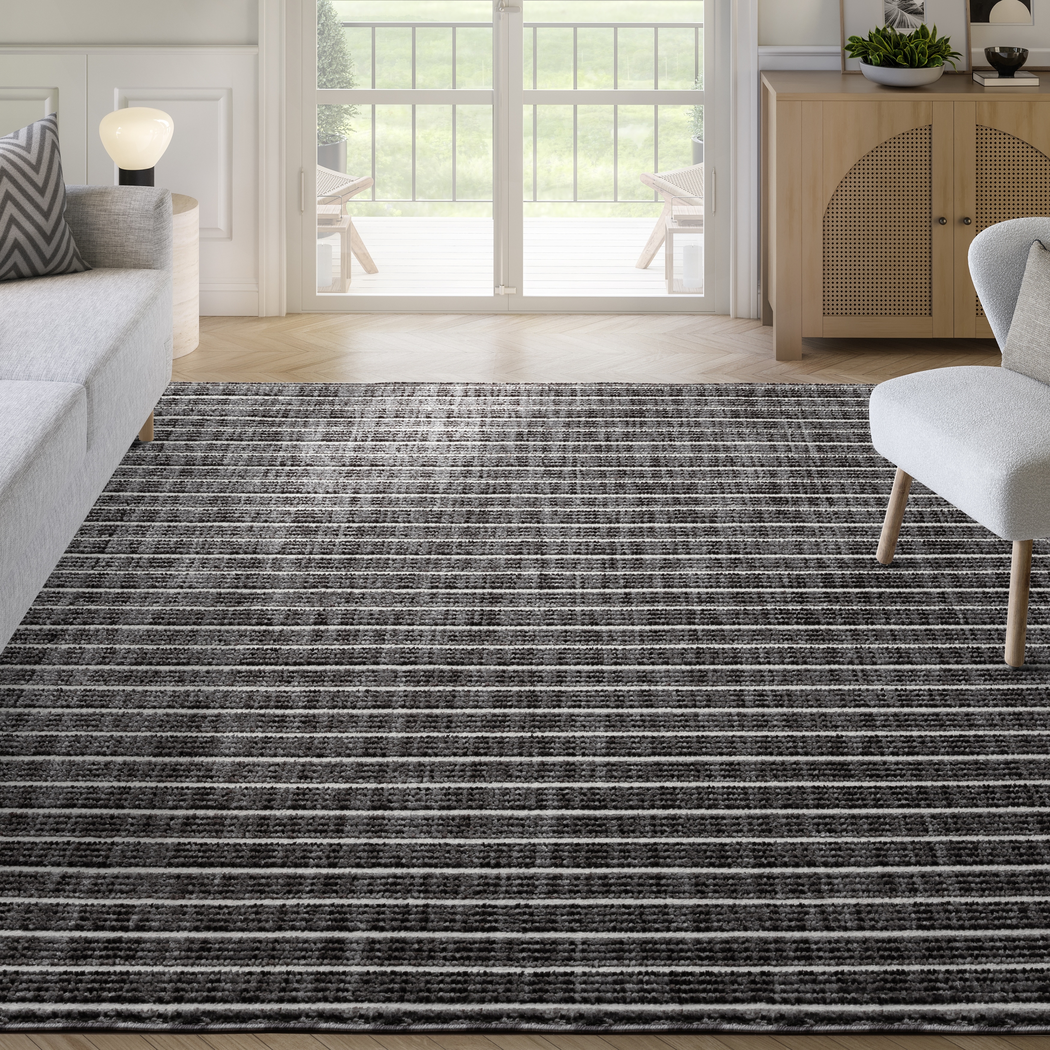 Abani Rugs BUR120A Burke Black Ivory Linear Stripe Area Rug