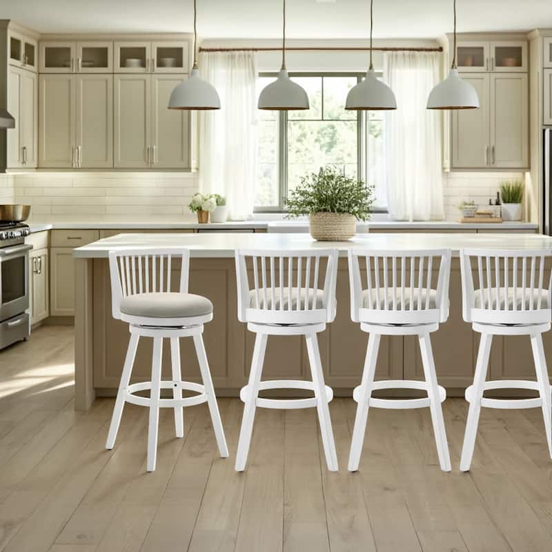 Harper Modern Swivel Bar Stool, Upholstered Counter Height Chair with Solid Wood Frame - Set of 4 - Fog - Counter Height