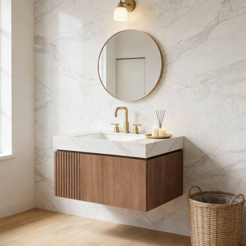 Floating Storage Bathroom Vanity with 3 Pre-drilled Faucet Holes