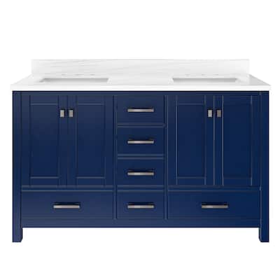 60 in. W x 22 in. D x 35.4 in. H Bath Vanity in Navy Blue with White Top and Basin