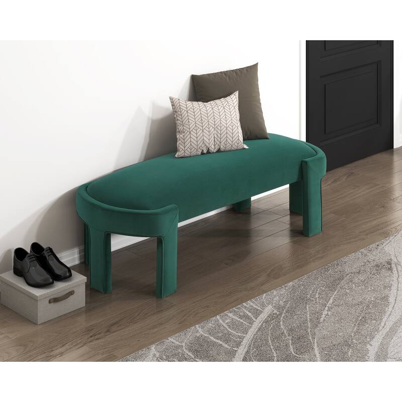Stylish Upholstered Bench Green Velvet Fabric Foam Cushioned Seat Luxurious Comfort Home Furniture 1pc