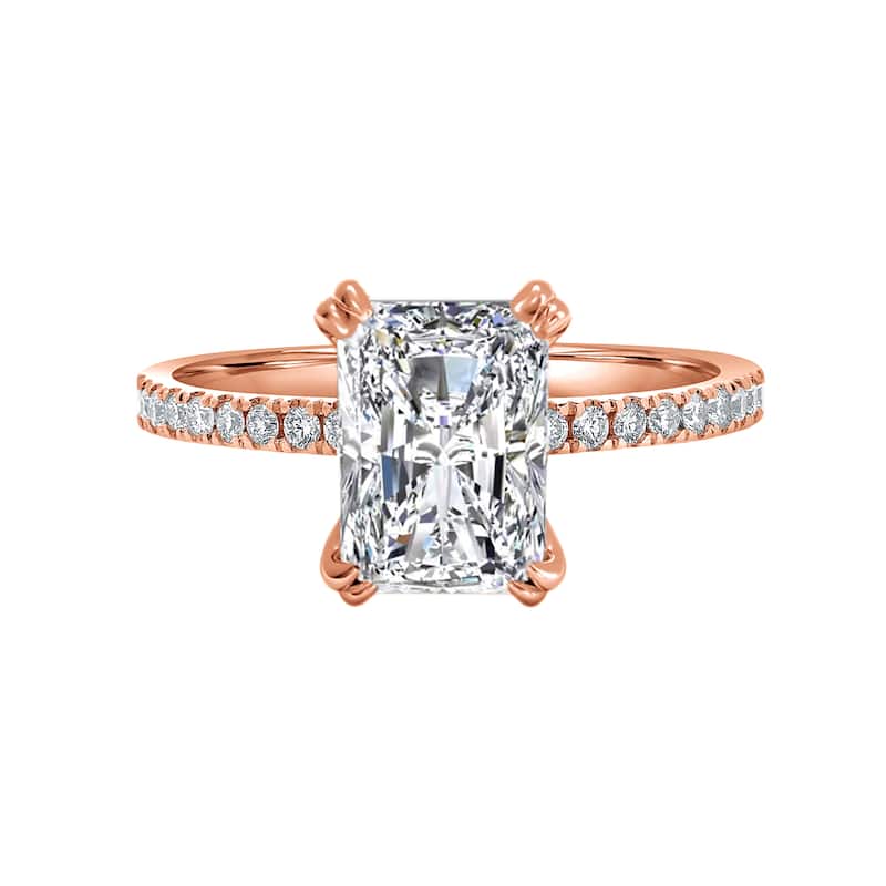 Auriya Lab Grown 2 1/3ctw Radiant-cut with Hidden Halo Diamond Engagement Ring 14K Gold Certified (H-I, SI1-SI2) - Rose - 8.5