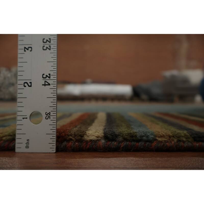 Hand Knotted Oriental 100% Wool Carpet Modern Geometric Green Gabbeh Area Rug - 5' 7'' X 3' 5''