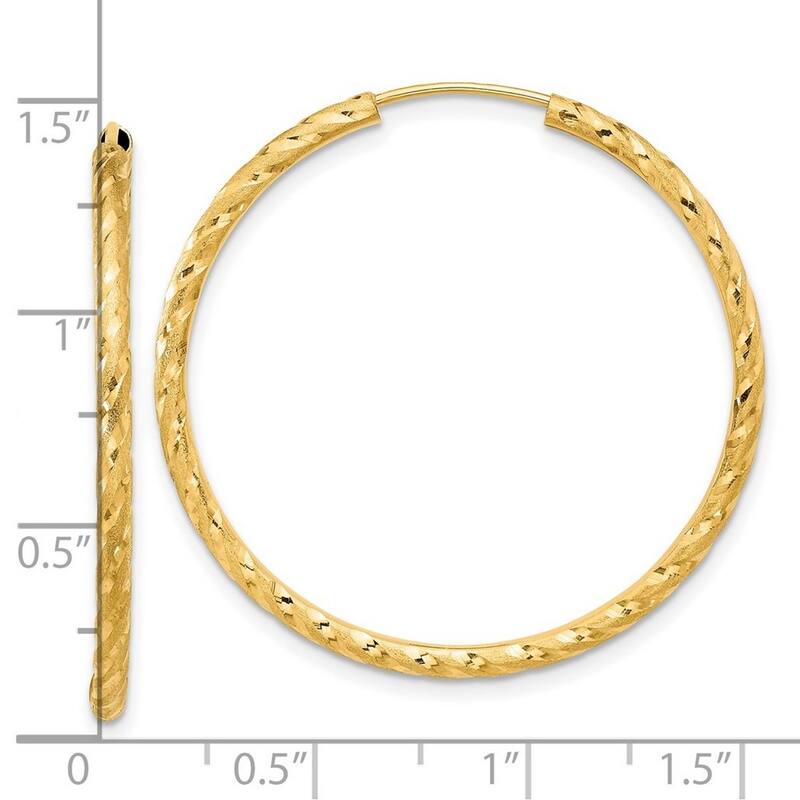 Curata 14k Yellow Gold Polished Satin Sparkle Cut Endless Hoop Earrings - 35.1x2mm