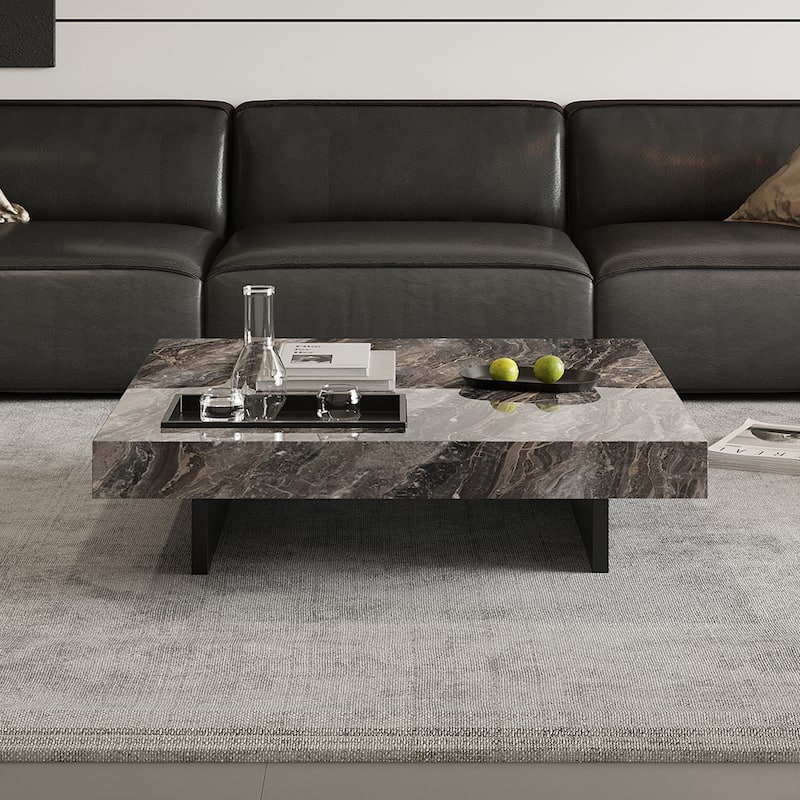 43" Mid Century Modern Square Coffee Table, Carbon Steel Legs