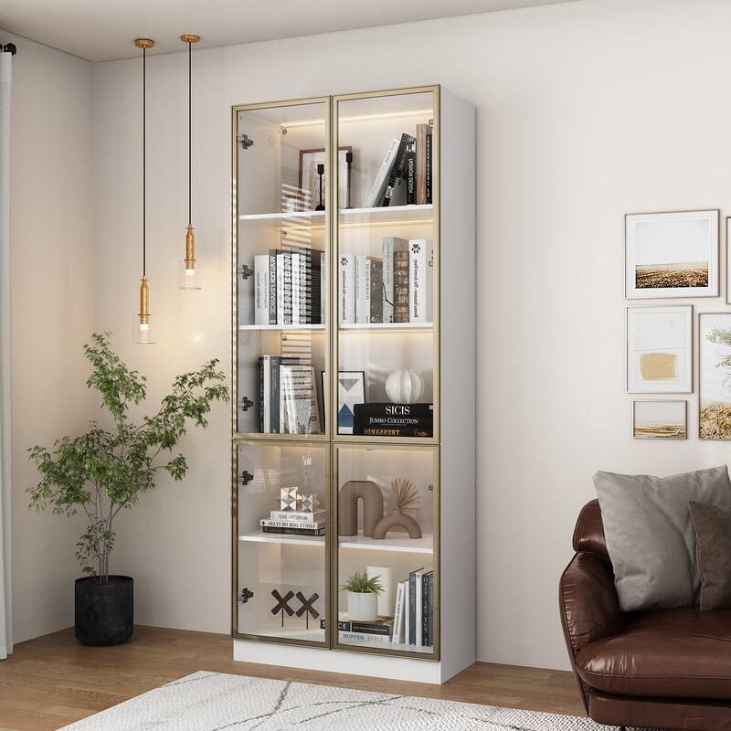 Tall Modular Display Storage Cabinet Bookcase w/Light Home Office