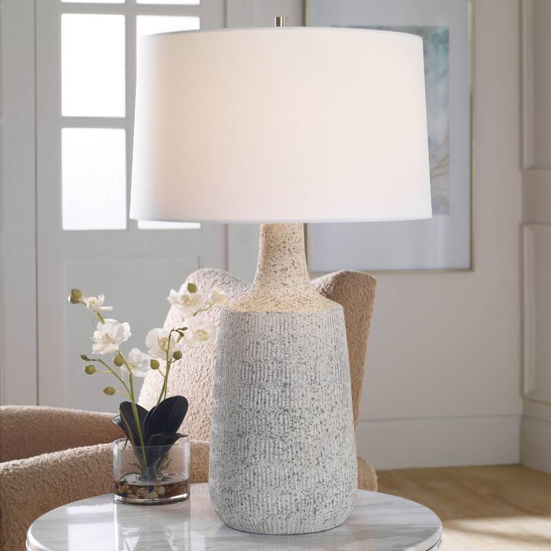 Rustic Style Ceramic Table Lamp with Drum Shade - 28.5" - Cream and Gray