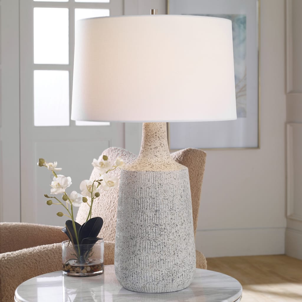 Rustic Style Ceramic Table Lamp with Drum Shade - 28.5" - Cream and Gray