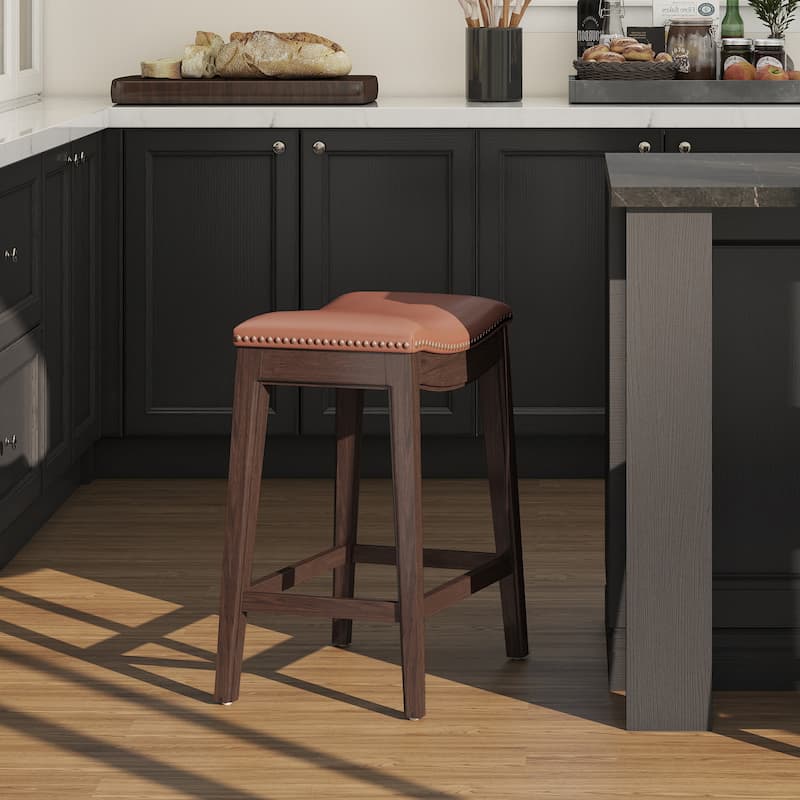 Top Grain Leather Backless Saddle Counter Stool