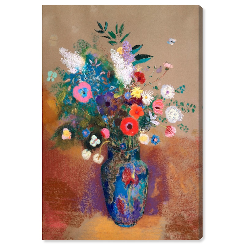 Wynwood Studio Canvas Floral and Botanical Splash of Color Bouquet Blue and Traditional Wall Art Canvas Print - Blue, Brown