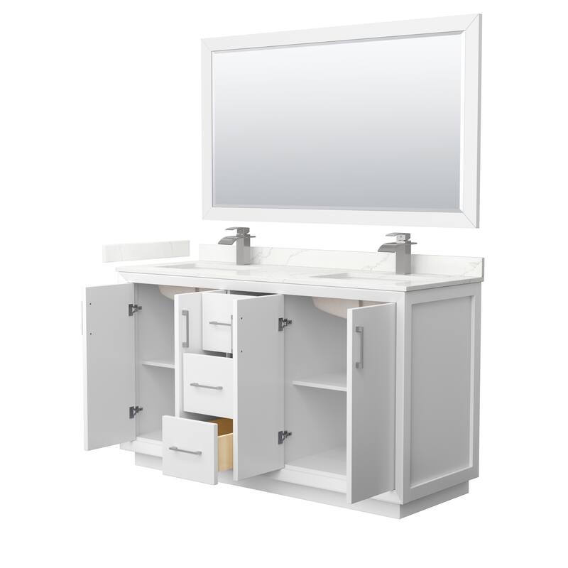 Strada 60-inch Double Vanity, Quartz Top, 58-inch Mirror