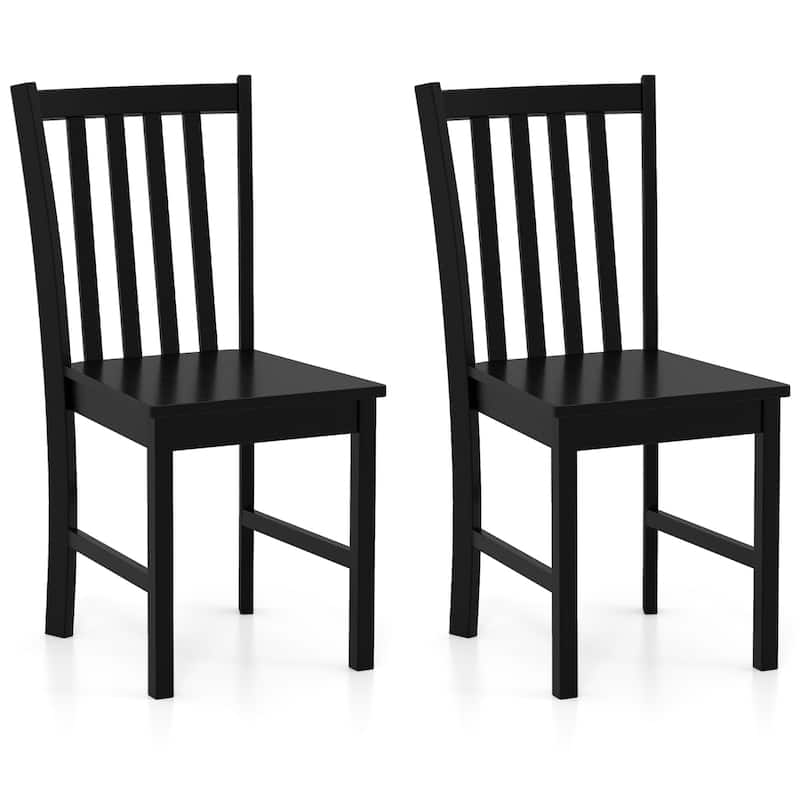 Set of 2 Wooden Dining Chairs with Slat Backrest and Solid Rubber Wood Frame Kitchen Chairs - 16" x 20" x 35" - black
