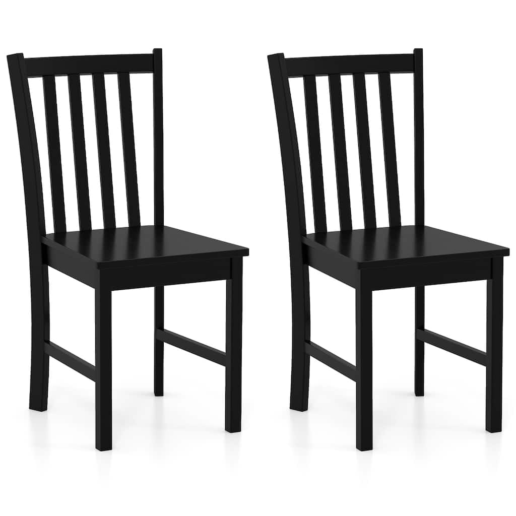 Set of 2 Wooden Dining Chairs with Slat Backrest and Solid Rubber Wood Frame Kitchen Chairs - 16" x 20" x 35"