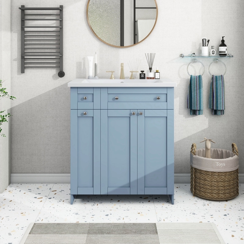 Modern 30-Inch Bathroom Vanity Cabinet with Easy-to-Clean Resin Integrated  Sink in Blue - Bed Bath & Beyond - 38932653