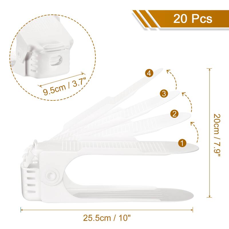 Shoe Slots Organizer 255x95x200mm Adjustable Double Layer Rack Pack of 20, White - White