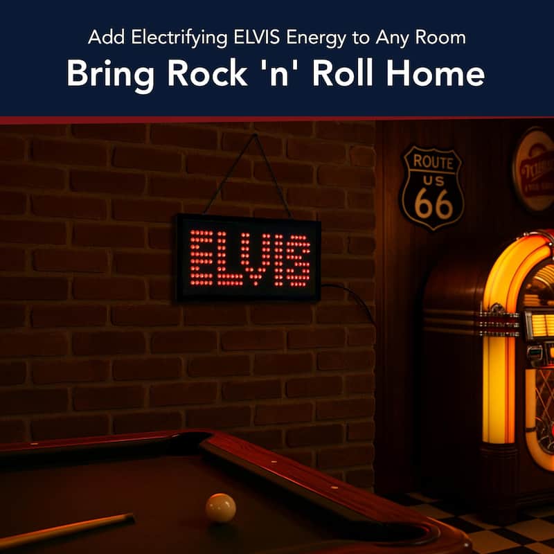 Licensed Elvis Framed Flashing LED Marquee Wall Sign (19"x10") - Red - 19" x 10"