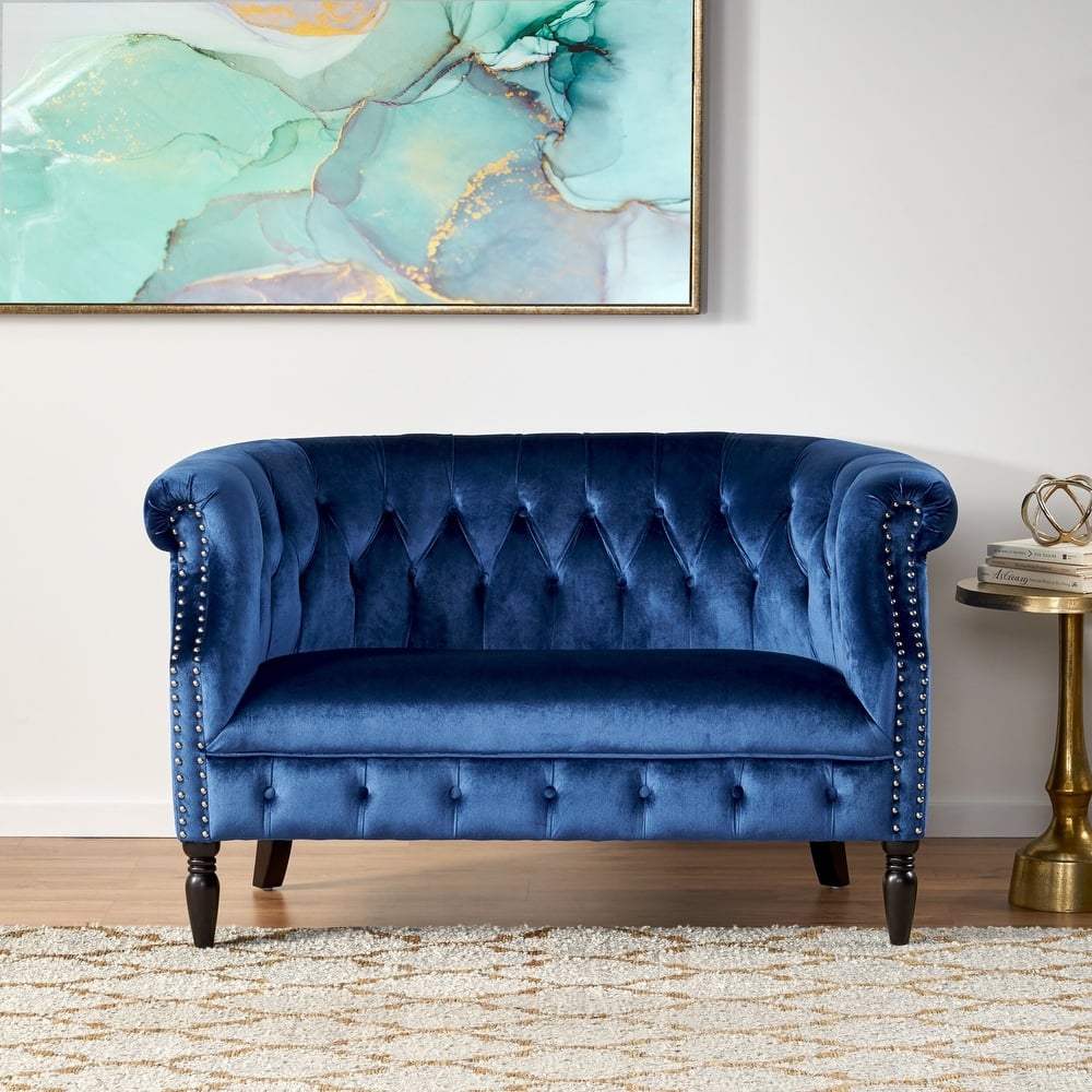 Milani Velvet Tufted Scroll Arm Loveseat by Christopher Knight Home
