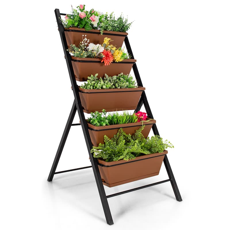 Costway 5-tier Vertical Garden Planter Box Elevated Raised Bed w/5 - Brown