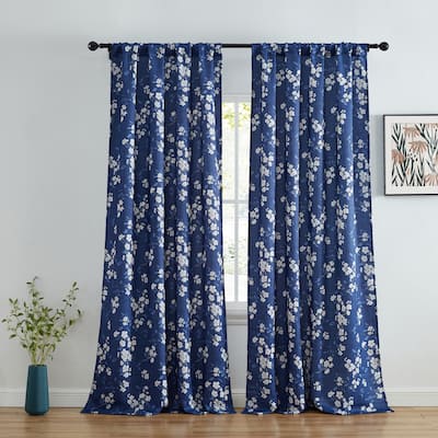 HLC.me Ashley Floral Patterned Light Blocking Curtain Rod Pocket Pole Top Panels - Set of 2
