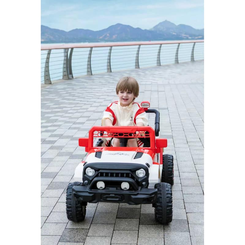 12V Ride on Car with Parent Remote Control, Toddler Electric Car with Spring Suspension, LED Lights & Music Player