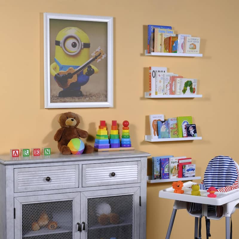 Wallniture Denver 17" Floating Shelves for Kids Room Decor, White Bookshelf (Set of 4)