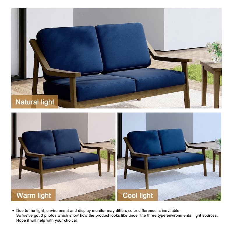 Outdoor Wood Teak Patio 2 Seater Loveseat with Cushion