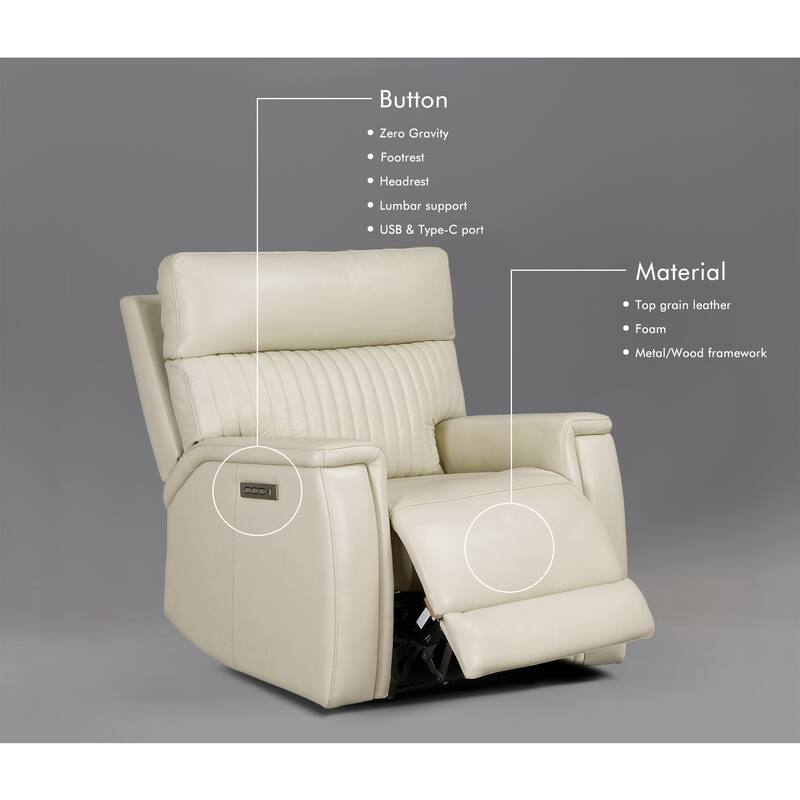 122''W 4-Seat Premium Genuine Leather triple-Power Sofa set with Zero Gravity, Adjustable Headrest & Lumbar Support