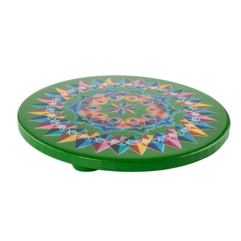 Novica Handmade Costa Rican Mandala In Green Wood Trivet