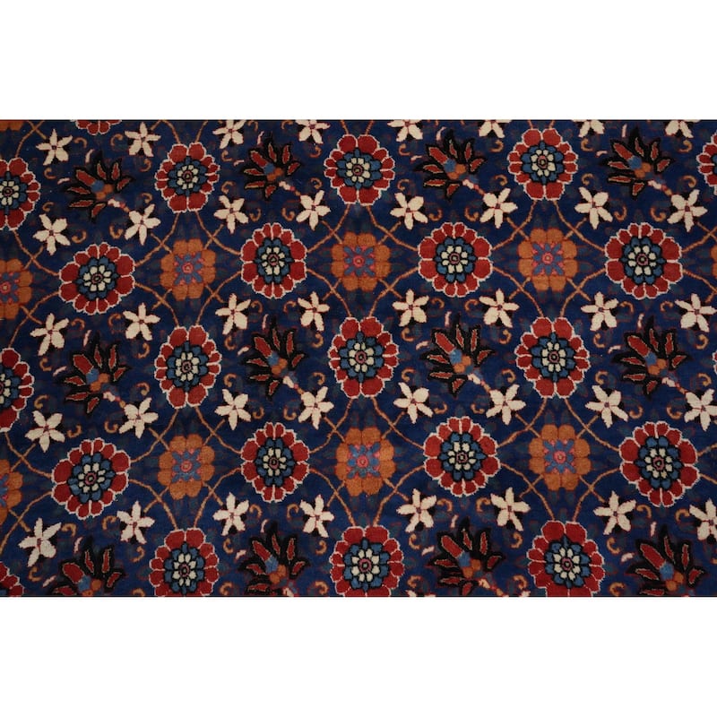 Hand Knotted Oriental 100% Wool Carpet Traditional All-Over Navy Blue & Blues Isfahan Area Rug - 10' 5'' X 7' 1''