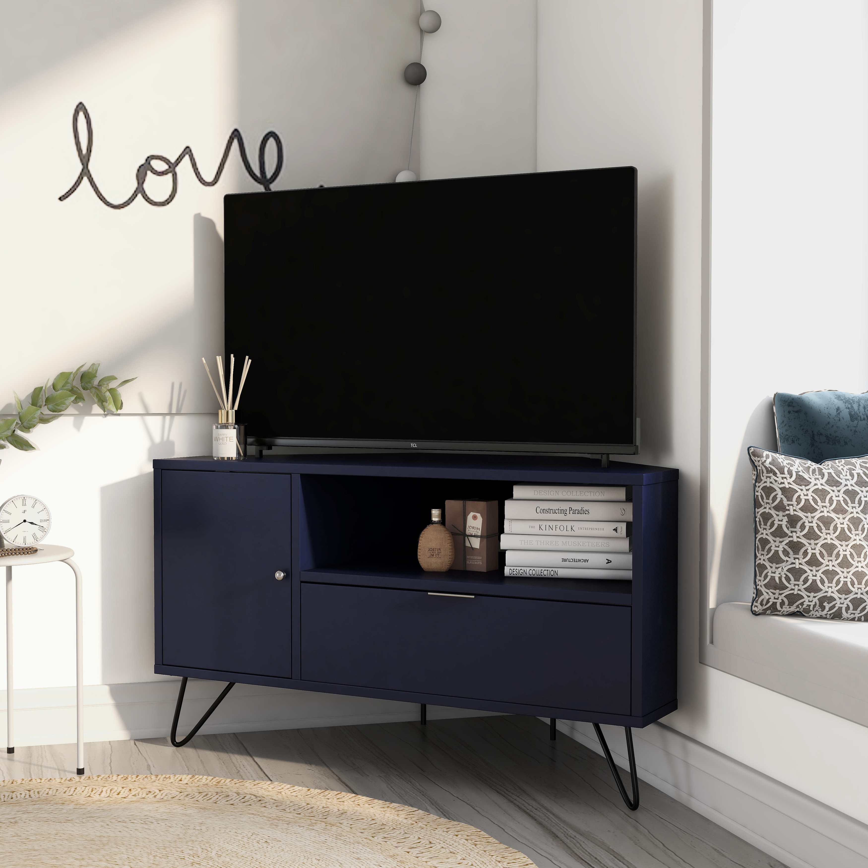 Furniture of America Talley Mid-Century Modern 41-inch 1-Open Shelf Corner TV Console