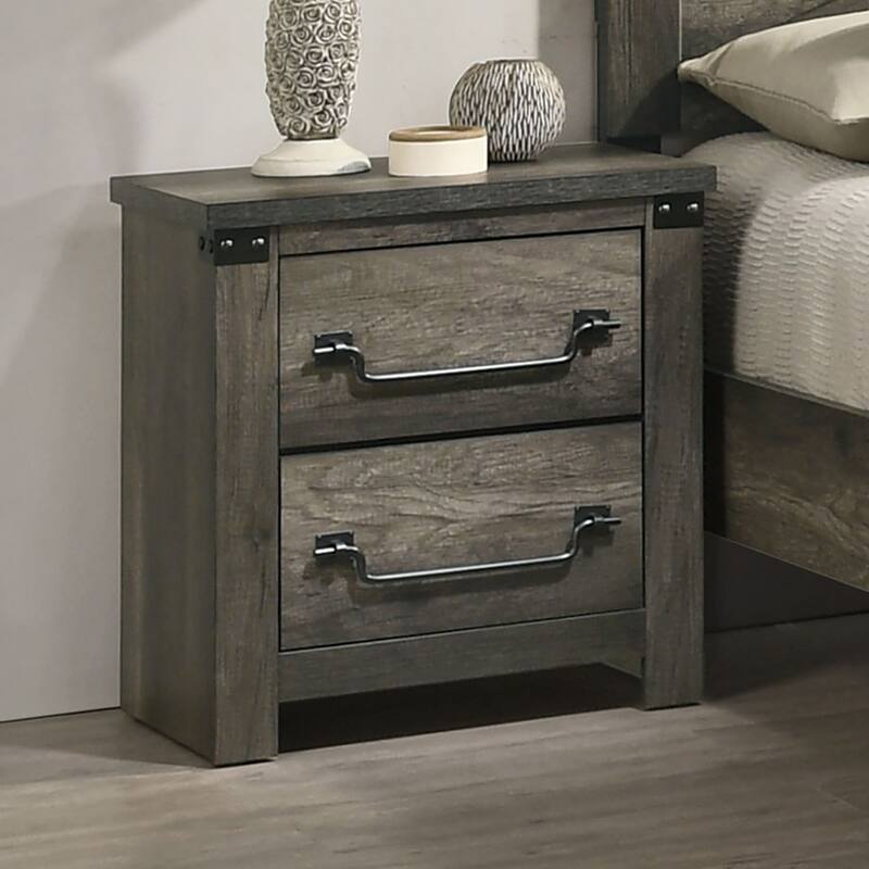 Rustic Gray 1pc Bedside Table Melamine Paper Wooden Nightstand