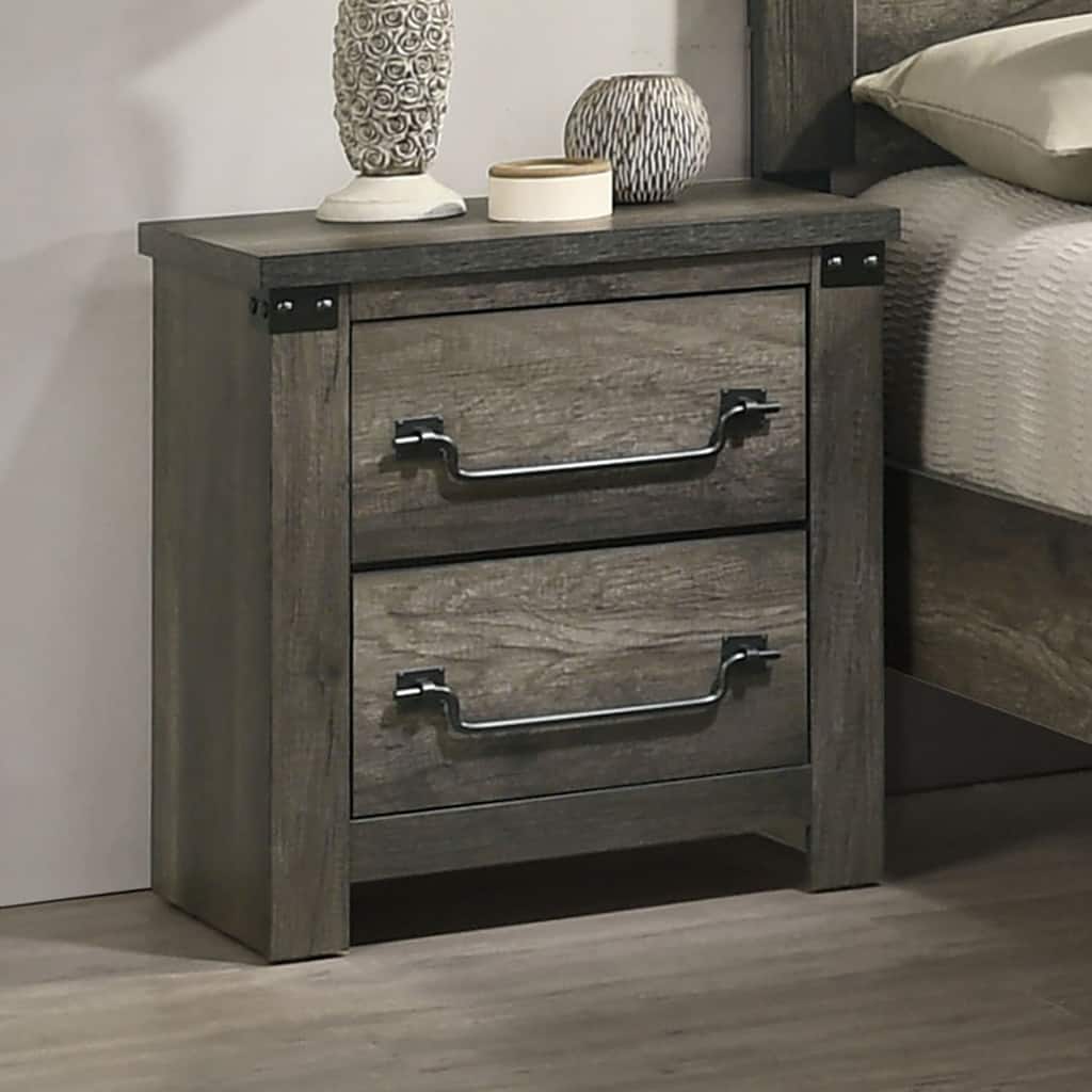 Rustic Gray 1pc Bedside Table Melamine Paper Wooden Nightstand