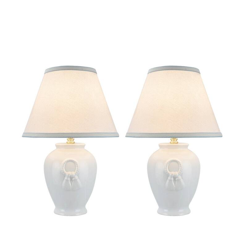 Aspen Creative Two Pack Set, 17" High, Ceramic Table Lamp, White with Hardback Empire Lamp Shade in Off-White, 11 1/2" Wide