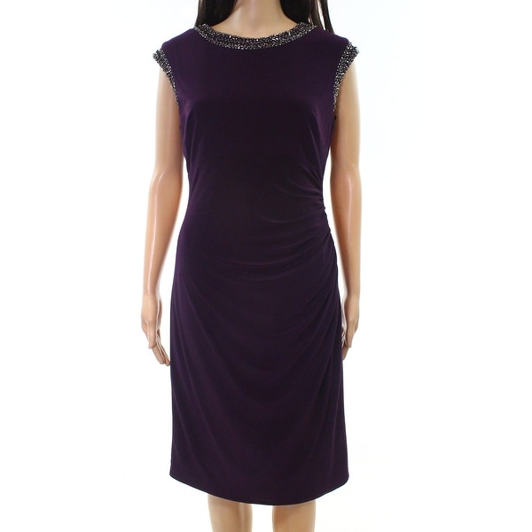 Vince Camuto Womens Embellished Ruched Sheath Dress