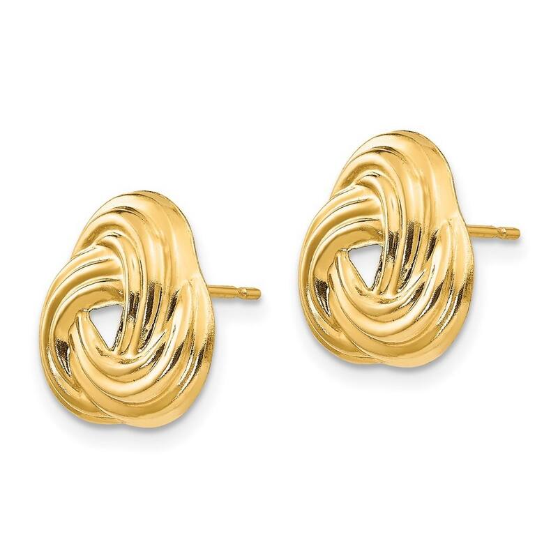 Curata 14k Yellow Gold Polished 13mm Ribbed Love Knot Earrings